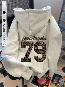 Women's Leopard Print Hoodie with Kangaroo Pocket, Drawstring Drop Shoulder Raglan Sleeves, Casual Fashion Pullover for All Seasons Sweatshirts