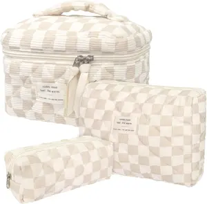 Floral pattern Cute Skincare & Makeup Bag Portable Large Capacity Padded Cotton Cosmetic Bag Set organizer multifunctional