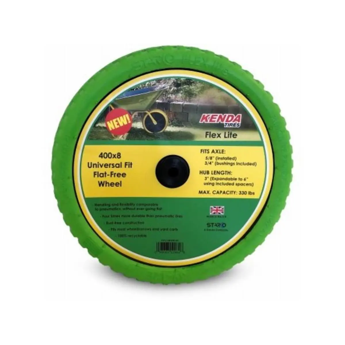 212 MAIN 15 in. Universal Fit Flex Lite Wheelbarrow Wheel, Green Polyurethane Puncture-Proof Tire, 330 lbs. Load Capacity Pneumatic Tire Alternative for Most Wheelbarrows (Hardware & Tools Use)