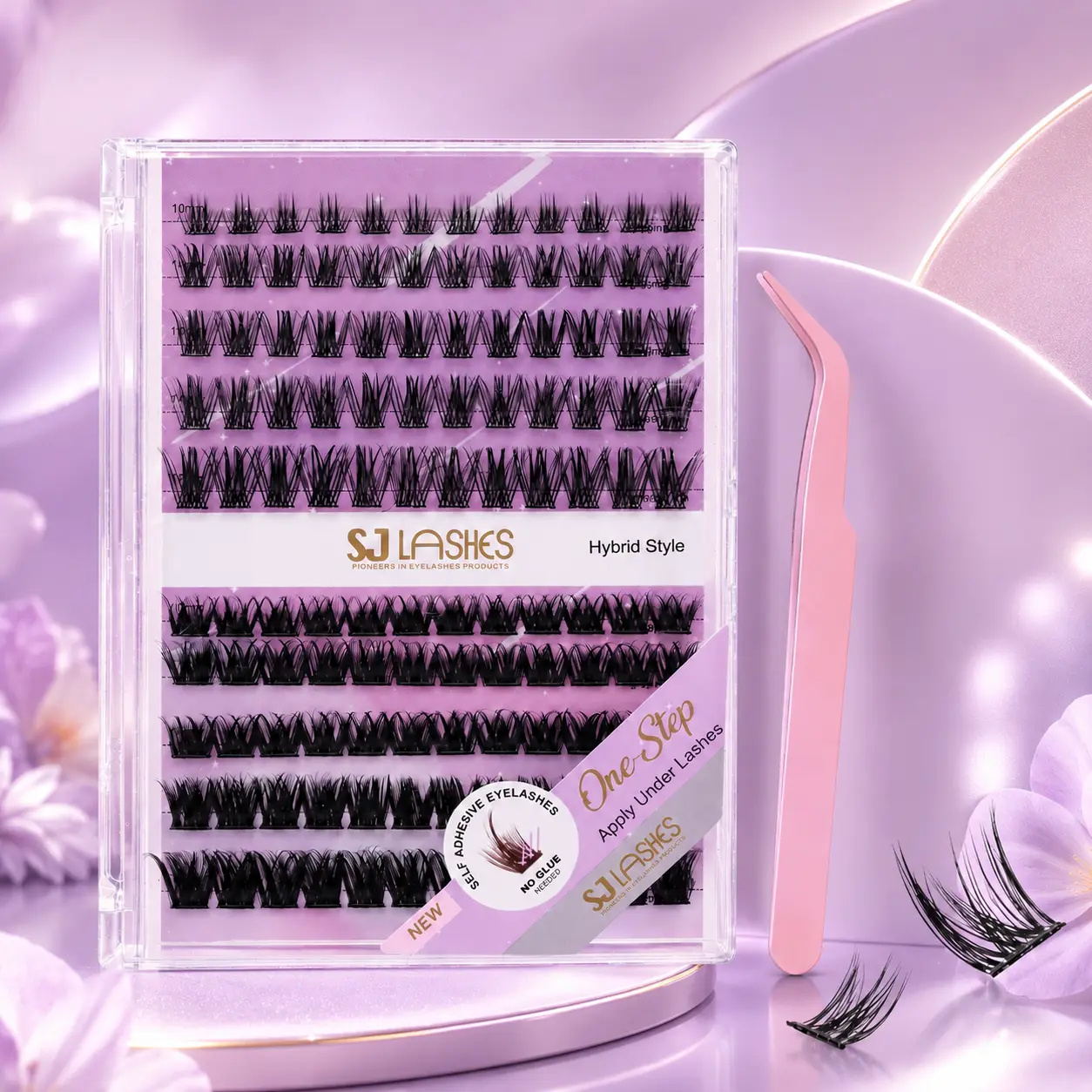 SJ LASHES 120 Lash Clusters Self Adhesive Eyelashes 12mm-14mm Glam Volume Black No Glue Needed Invisible Band Non-Stick Applicator Voluminous Press On Lashes Gentle Formula Safe for All - Makeup