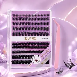 SJ LASHES 120 Lash Clusters Self Adhesive Eyelashes 12mm-14mm Glam Volume Black No Glue Needed Invisible Band Non-Stick Applicator Voluminous Press On Lashes Gentle Formula Safe for All - Makeup