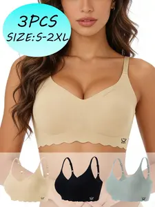 3pcs Women's Small Size Seamless Adjustable Bra. Wireless but supportive, push up and slimming, no empty cups or shifting. Suitable for daily, home and sleeping wear, versatile and comfortable.