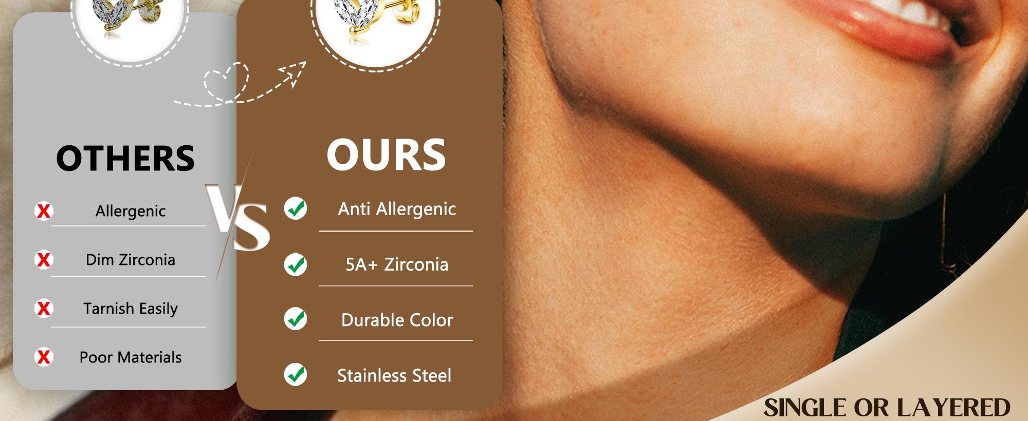 ORAZIO 14K Gold Plated Silver Huggie Hoop Stud Earrings Set for Women Hypoallergenic Cartilage Piercing Jewelry Multiple Piercing Earrings Stack with Chain & CZ Studs