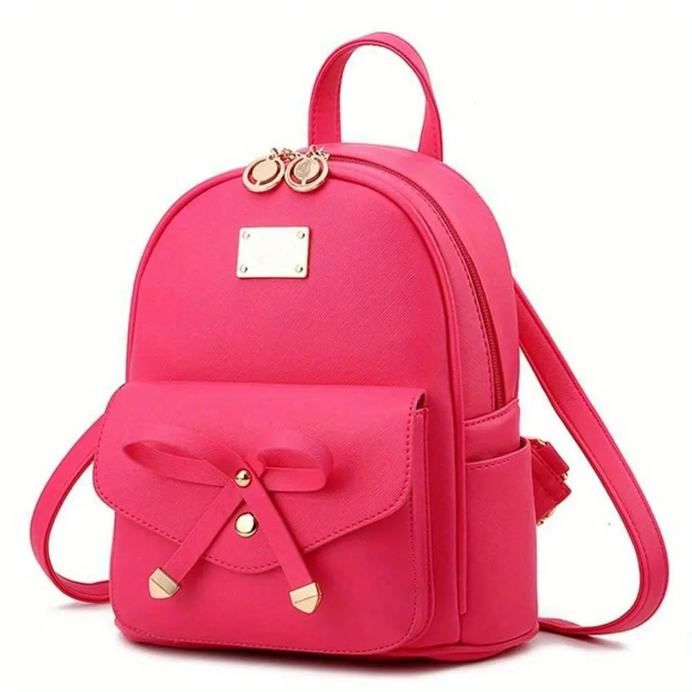 Women's High Quality Mini Backpack Purse with Cute Bowknot, Golden-Tone Hardware & Multiple Pockets - Compact Travel Backpack for Beach, Daily Use, Trips (Pink/Burgundy/Black), High Quality Backpack, Casual Outings Bag, Playful Design