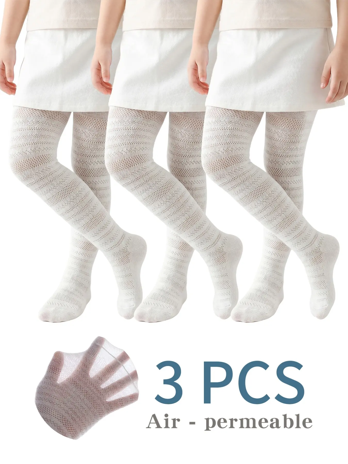 3-Pack Girls' Breathable Mesh Leggings, Stretchy Tights, Freedom of Movement, Summer Mosquito-Proof, High Elasticity, Cool Baby Underwear, Casual Fitted Style Clothing