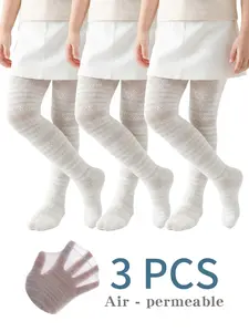 3-Pack Girls' Breathable Mesh Leggings, Summer Mosquito-Proof, High Elasticity, Cool Baby Underwear, Casual Fitted Style