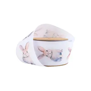 2 1/2" Wired Printed Ribbon | Bunny on White | 10 Yard Roll