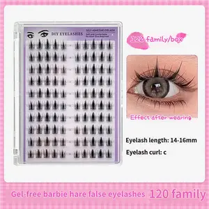 Wispy Curling Individual Glue-Free Anime Eye Eyelashes14-16mm1 Box120 pcs,Natural Self Grafting Faux Clusters Eyelash, No glue needed + Free tweezers , Easy to peel off and remove,Eye Makeup Products for Women Cosmetic
