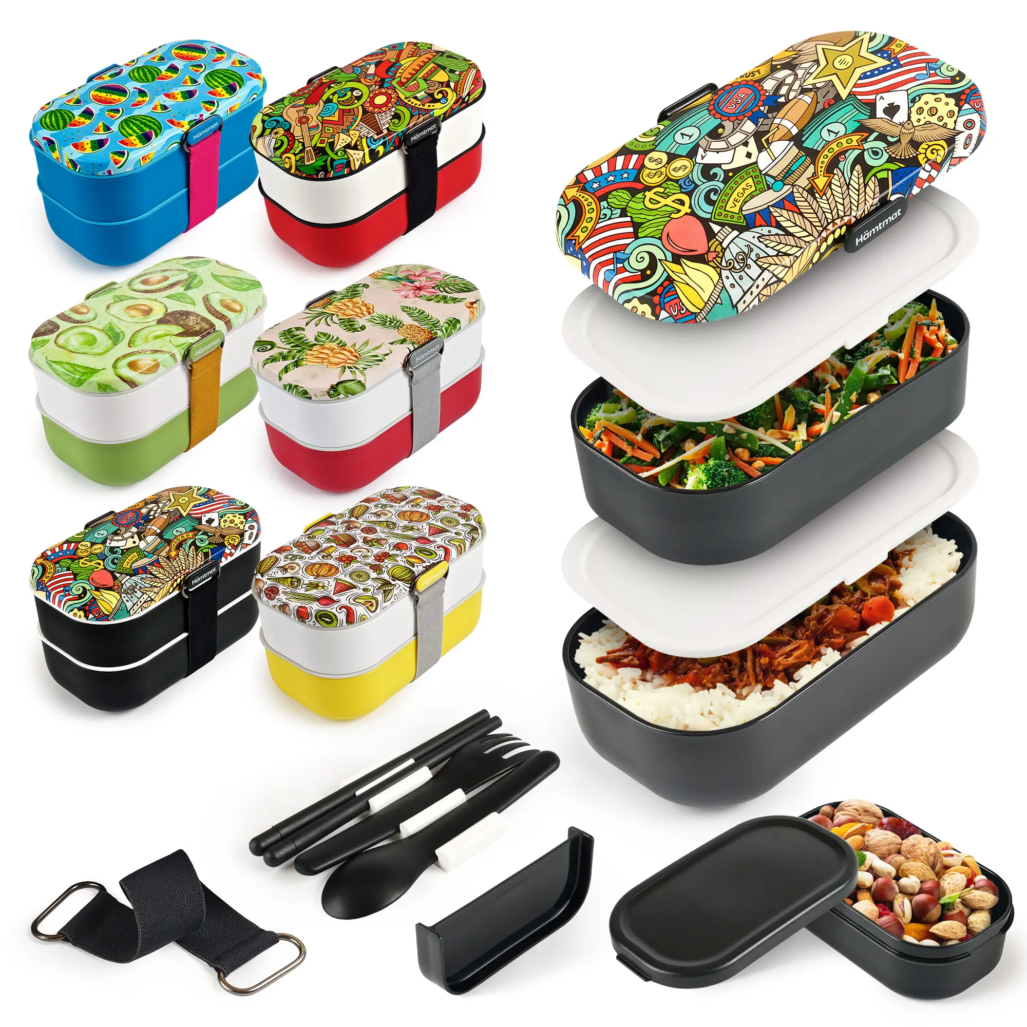 HÄMTMAT Leakproof Bento Box for Adults – 6 Unique Designs | BPA-Free, Stackable Lunch Container with Utensils | Meal Prep for Work, School, Travel