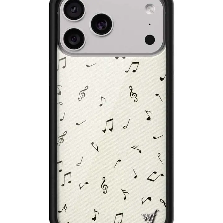 Love Notes | Limited Edition Trendy iPhone Case | Raised Protective Black Bumper | Women Owned Small Business | Egg Shell Sandy White Background Heart Shaped Musical Notes | Safety Casing Protective | Gift for Her