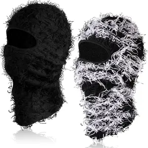 Distressed Balaclava Ski Mask Knitted Full Face Windproof Winter Premium Yeat Ski Mask for Men Women Cream