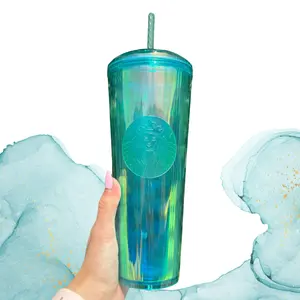 Starbucks Dome Kaleidoscope Iridescent Prism Ocean Turquoise Tumbler