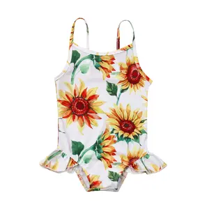 Infant Baby Girls Summer s Swimsuit Sleeveless Sling Sunflower Print Ruffle Beachwear Bathing Suit