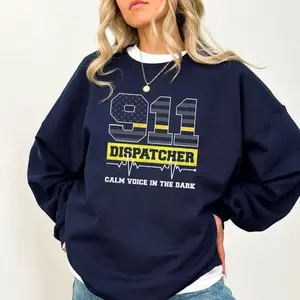 911 Dispatcher Sweatshirt, Calm Voice in the Dark Pullover, Emergency Call Center Gift, First Responder Shirt, Thin Gold Line, Unisex Crewneck. Women's Tops, Womenswear - Streetwear