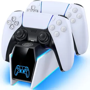 PS5 Controller Charger Station Compatible with PlayStation 5 Faceplates Edge & Dual Controllers 9 Lightings PS5 Accessories Charging Station with LED Indicator & On-off Switch & Cable