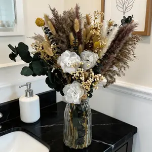 Large Boho Dried Flower Arrangement with Vase, 17" Tall Pampas Grass for Home Decor