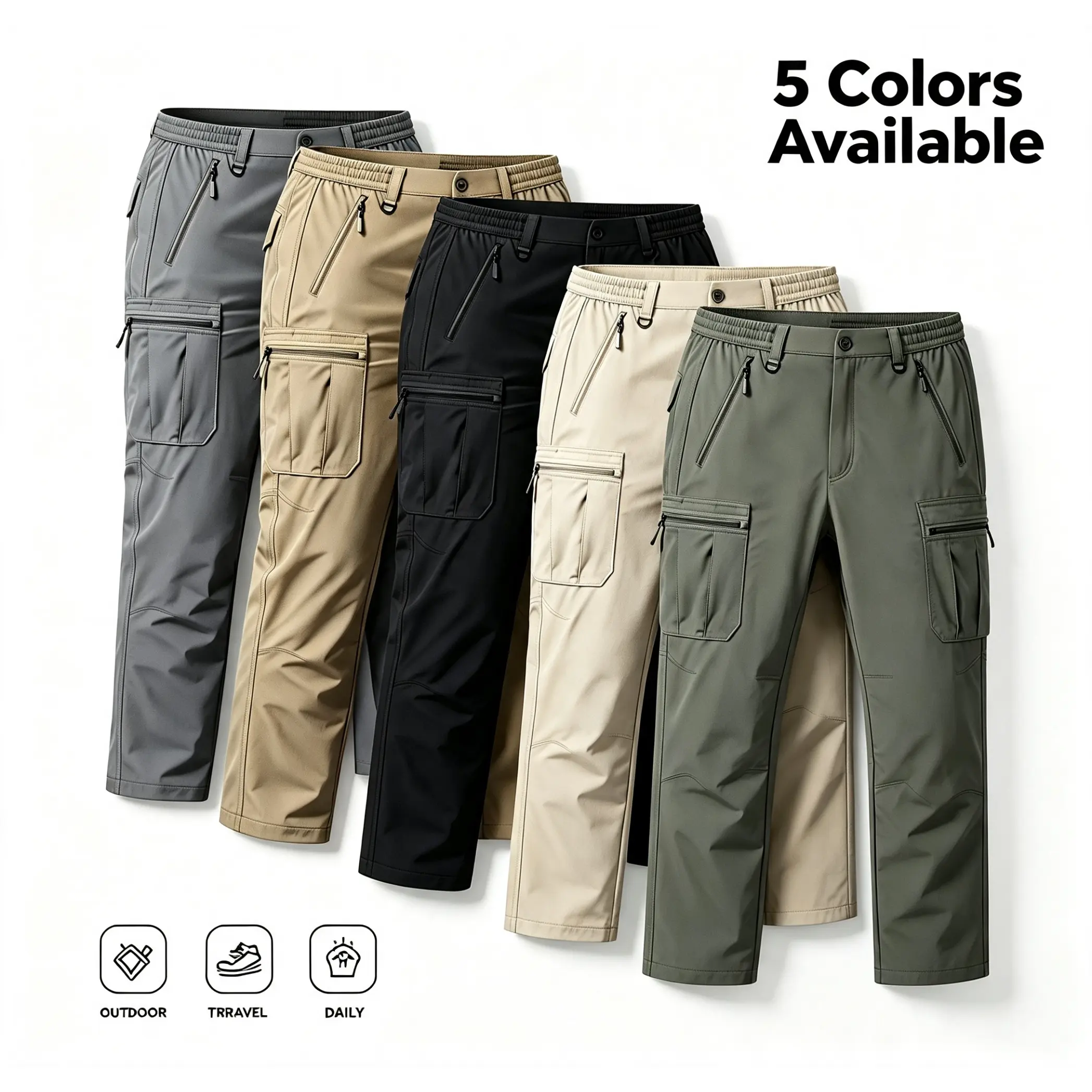 Men's Lightweight Elastic Fabric Nylon Hiking Cargo Pants - Quick Dry, Breathable, Waterproof, Stretch - 6 Pockets for Casual Travel Menswear Outdoor