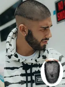 Men's Hair System Ultra-Short Haircut Toupee, Human Hair Textured Handmade Ultra-Thin Breathable PU Material, All-V Loop Hair System, Invisible Bio-Scalp for Natural Appearance, Daily Use