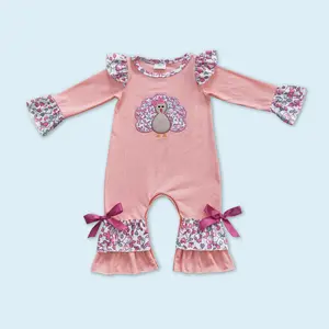 Thanksgiving turkey baby girls fall romper