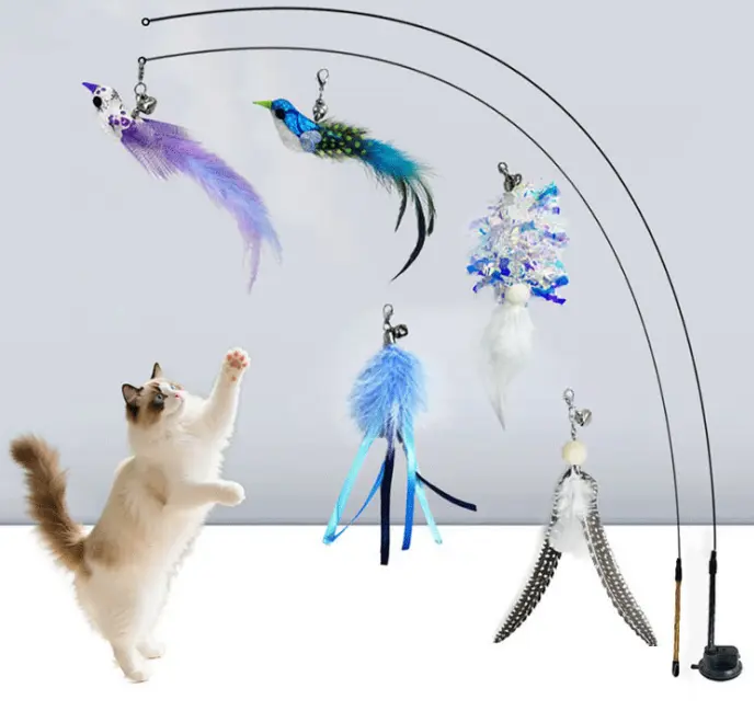 Cat Interactive Toy with Strong Suction Cup, Steel Wire, Feather Pattern, Bell Sound, Plastic Components - Chew-Resistant Kitty Self-Entertainment Boredom Relief Indoor Pet Supply