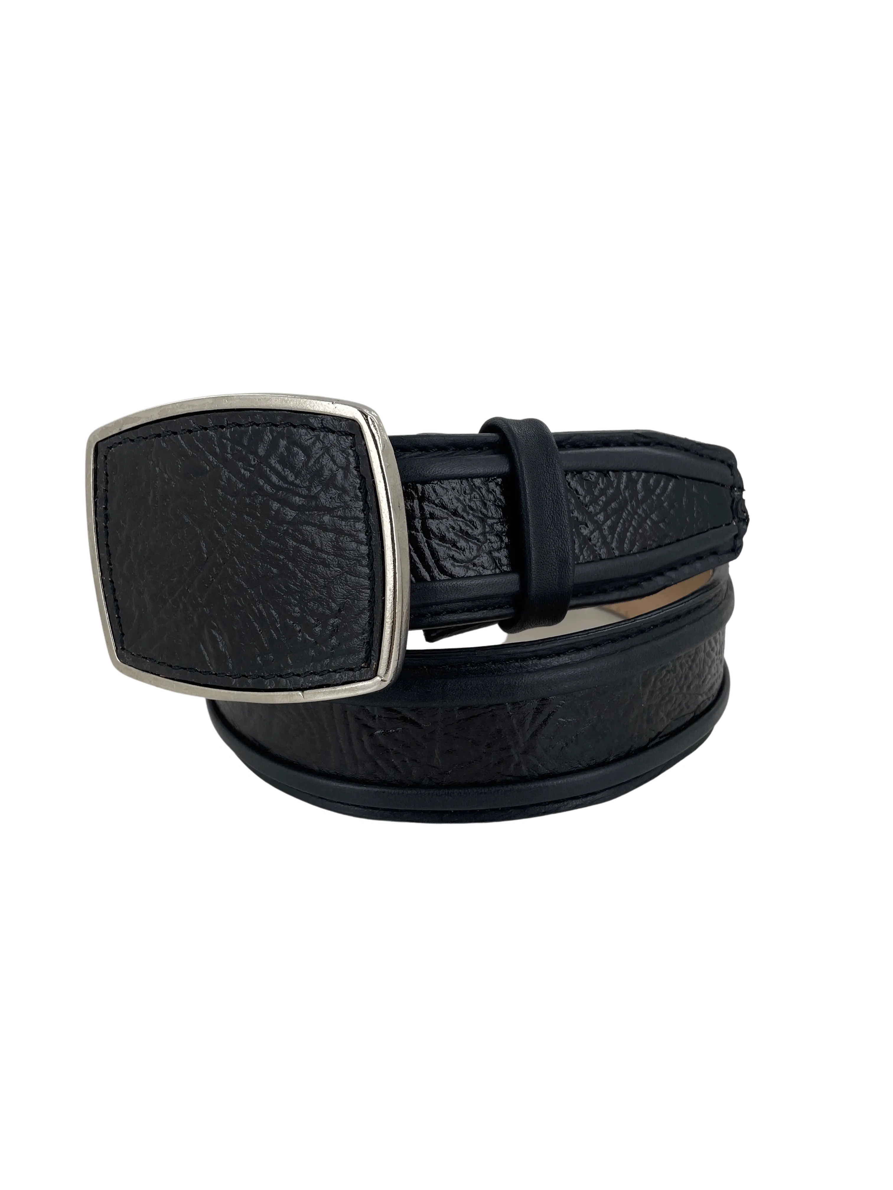2 Thick Double Lines Ovaled Square Buckle Leather Western Belt