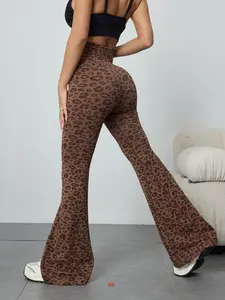 Women's Leopard Print Seamless Knit Yoga Pants, High Waisted Butt Lifting Control, Sporty Casual Fashion, All Seasons Wear, Leopard Print Leggings