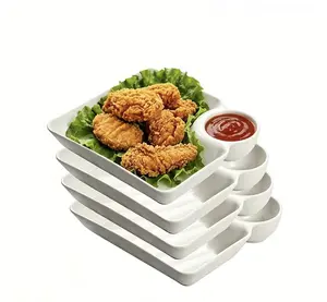 4-Pack Plastic Divided Dumpling & Snack Plates with Sauce Section