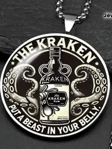 A Stylish and Chic 2D Flat Circular Necklace Inspired By A Sea Monster-themed Rum Bottle and Its Tentacles, Made of Alloy, Perfect for Halloween, Pirate-themed Events, and Beach Celebrations.