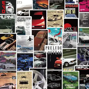 Car Poster Sticker, 50pcs/set Multipurpose Car Decal, Car Modification Poster Sticker, DIY Waterproof Decorative Sticker for Phone Case, Water Bottle, Laptop, Guitar, Bag, Scrapbook, Ornaments