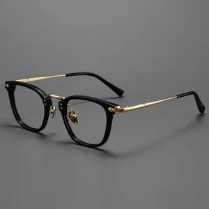Men's Titanium Glasses - Non-Prescription Reading Glasses with Non-Prescription Magnifying Lens, Lightweight Titanium Frame, Brown-Tinted or Clear Lens Options, Non-Prescription Eyewear for Computer, Driving, Everyday Use - Modern Minimali