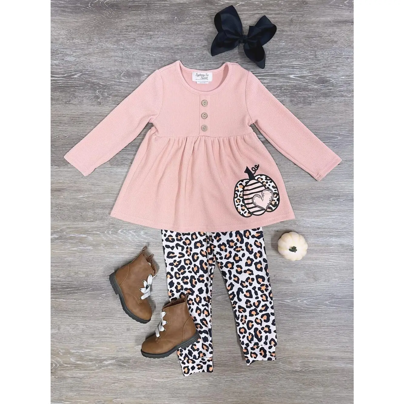 Wild Love for Pumpkins Pink Waffle Knit Tunic Top & Cheetah Animal Print Leggings Girls or Toddler Outfit