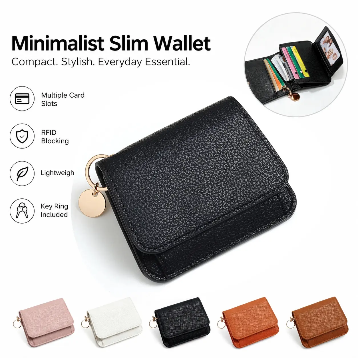 Women's Elegant Minimalist 3-Bifold Stylish Wallet, RFID Blocking Card Holder with ID Window & Money Clip, Compact Mini Trifold with Zipper Wallet Design, All-Match Accessories for Women, Ideal Mini Useful Gifts, Trifold Wallets