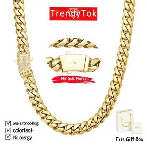 TrendyTok Jewelry Cuban Link Chain Necklace 14K Gold Plated Waterproof No Tarnish No Fade 316L Stainless Steel Miami Hip Hop Jewelry for Men Women Gift 6mm 8mm 10mm 12mm 14mm tiktokshopspringglowup summervibes  mothers day gift