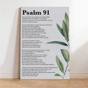 Psalm 91 Scripture Canvas Wall Art Poster - Bible Verse Protection Poster with Greenery, Christian Home Decor with Optional Wood Frame, Religious Gift for Faith
