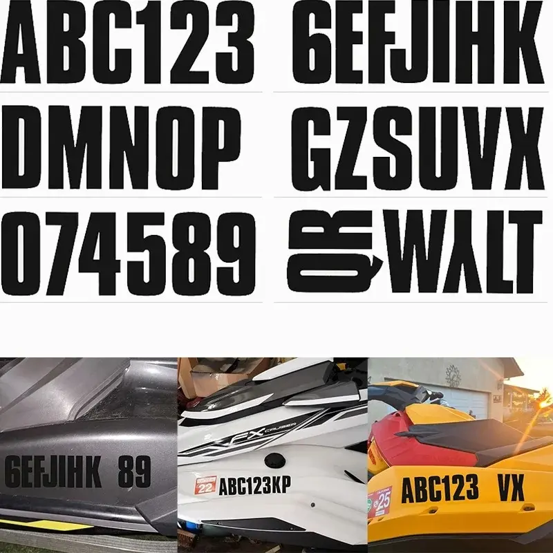 1 Set Numbers Letters Boat, PWC Registration Stickers, Waterproof Vinyl Decals, Multipurpose Car Decal, Universal for DIY Fishing Boat, Canoe, Kayak, Car, Truck, Decorative Boat Stickers