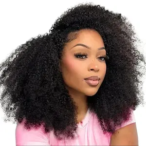 【Wear Go Half Wig】Coily Curly 3 in 1 Glueless Half Wig Human Hair Afro Curly Hair for Black Women 18 Inch Kinky Curly 200% Density Full Head Clip-in No Glue Required Natural Look #halfwigcurlyhair#wigshumanhair
