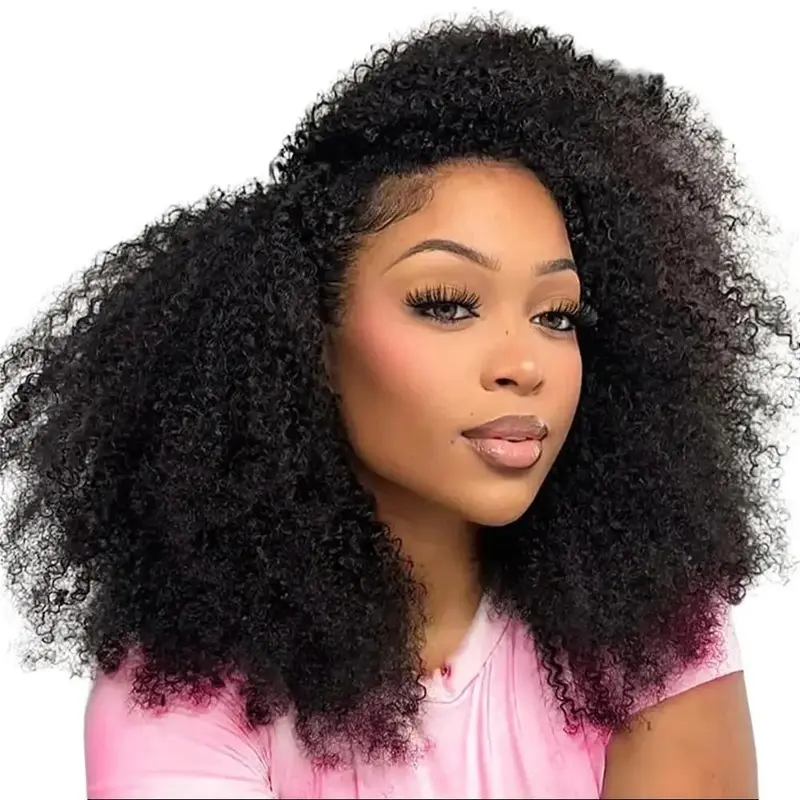 【Wear Go Half Wig】Coily Curly 3 in 1 Glueless Half Wig Human Hair Burmese Curly Hair for Black Women 18 Inch Kinky Curly 200% Density Full Head Clip-in No Glue Required Natural Look #halfwigcurlyhair#wigshumanhair