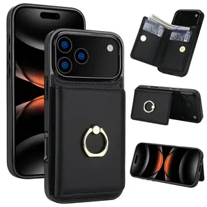 Wallet Case with Card Holder, 360° Rotation Ring Kickstand Magnetic Clasp and Durable Shockproof Cover for iPhone 17 Pro Max Air
