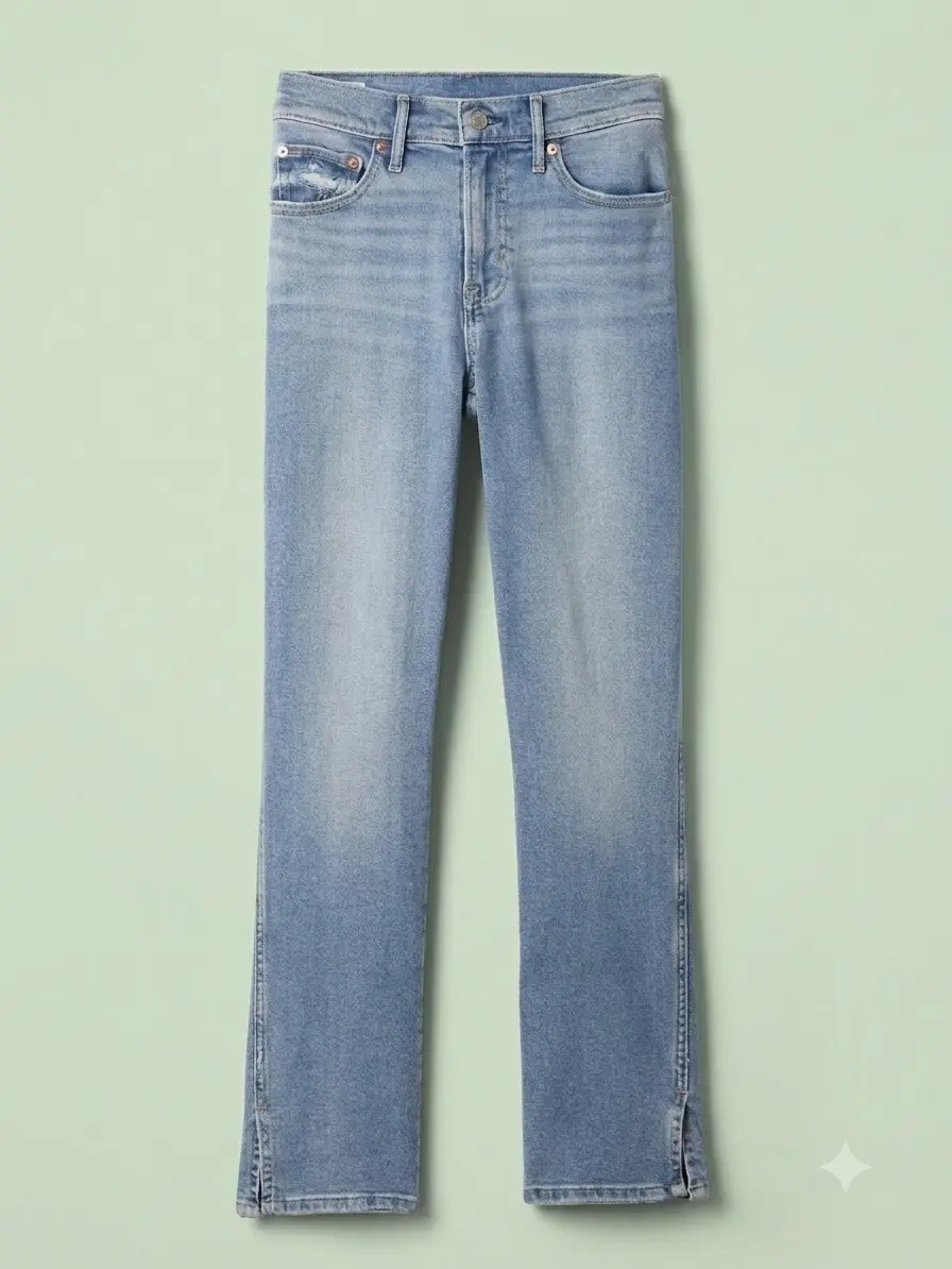 Mid Rise Vintage Slim Split Hem Denim Jeans Stretchy Ankle Length Slimming Straight Pants Womens Casual Denim Pants