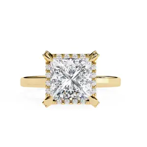 Princess Cut Lab Diamond Solitaire Ring With Halo Set