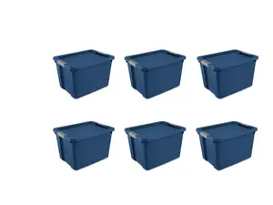 Large Storage Bin, 20 Gallon Plastic Storage Container with Latch Lid, Blue, 6 Pack