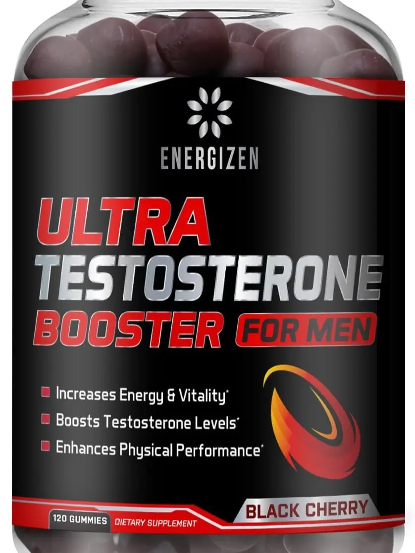Energizen 8 in 1 Testosterone Booster for Men Gummy W/Tongkat Ali, Fenugreek, Ashwagandha, Boron, Magnesium, Zinc, D3, & More ! NAT. Black Cherry Flavor – Non-GMO – Gluten-Free – Vegetarian