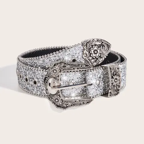 Women's Reversible Leather Versatile Fashion Belt - Casual Rhinestone Buckles Statement Belt for Pants, Jeans, Dresses, Family Outdoor Activities