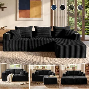 104&70" Modular Boneless Sectional Couch Oversized Deep-Seat No Assembly Required Suitable for Living room/Bedroom/Apartment 0020BK