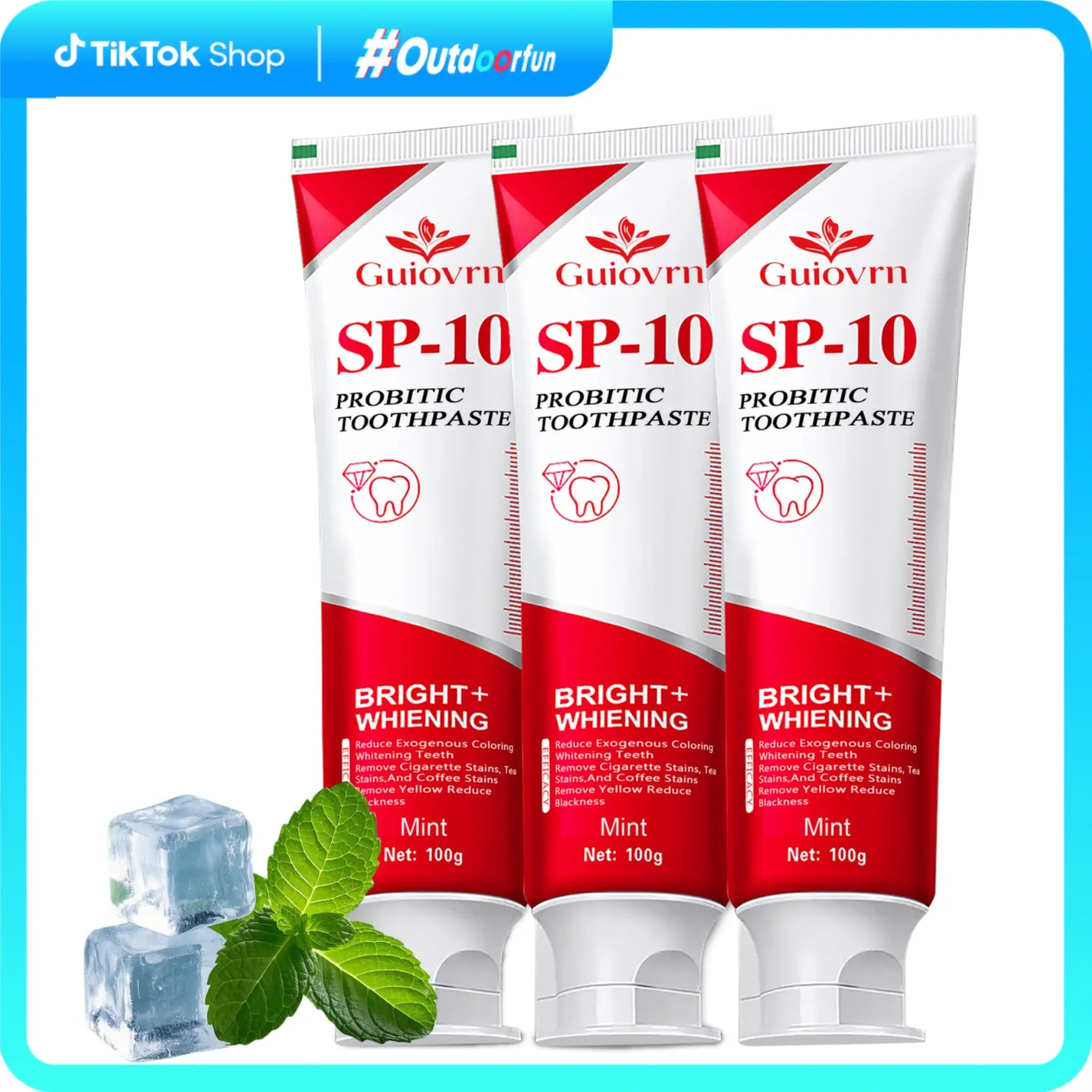 Guiovrn SP-10 Probiotic Mouth Care Toothpaste, Solid Deep Cleaning Formula for Enamel Repair, Fresh Breath & a Bright Smile, Mint Flavor, 3.53oz