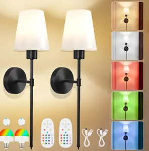 One's Happy Time Battery-Powered Wall Lamp Set, 2 Lights, Gold and Black Options, Rechargeable, Dimmable, Remote Control, Suitable for All Room Decorations