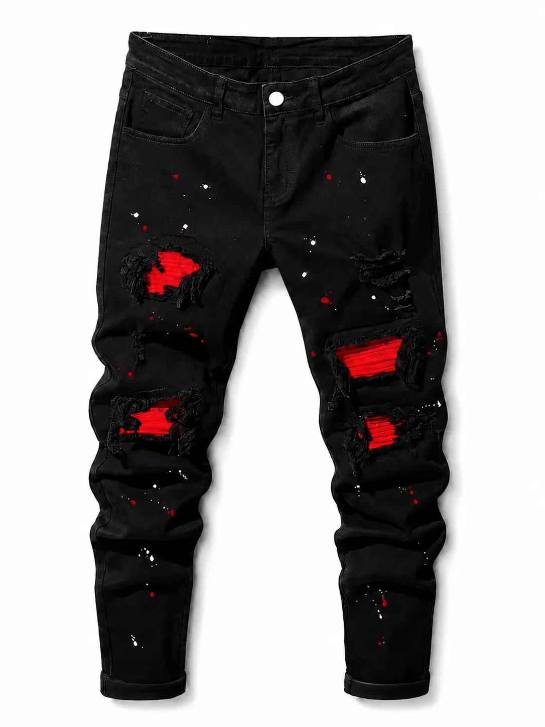 Vesper Denim American Retro Paint Splatter Ripped Jeans – Slim Fit Hip-Hop Streetwear Denim Pants