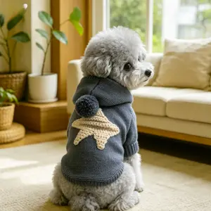 Pet clothing and accessories: Star-patterned hooded sweater for dogs and cats, made of single-layer yarn, slightly elastic, suitable for spring, autumn, and winter wear, warm and comfortable Suitable for outdoor activities, fashionable gatherings