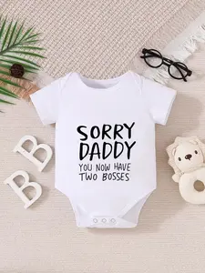 Newborn Summer Short Sleeve Triangle Onesie Letter Print Bodysuit, Unisex Baby Soft Skin-Friendly Jumpsuit, Cute Parent-Child Interaction