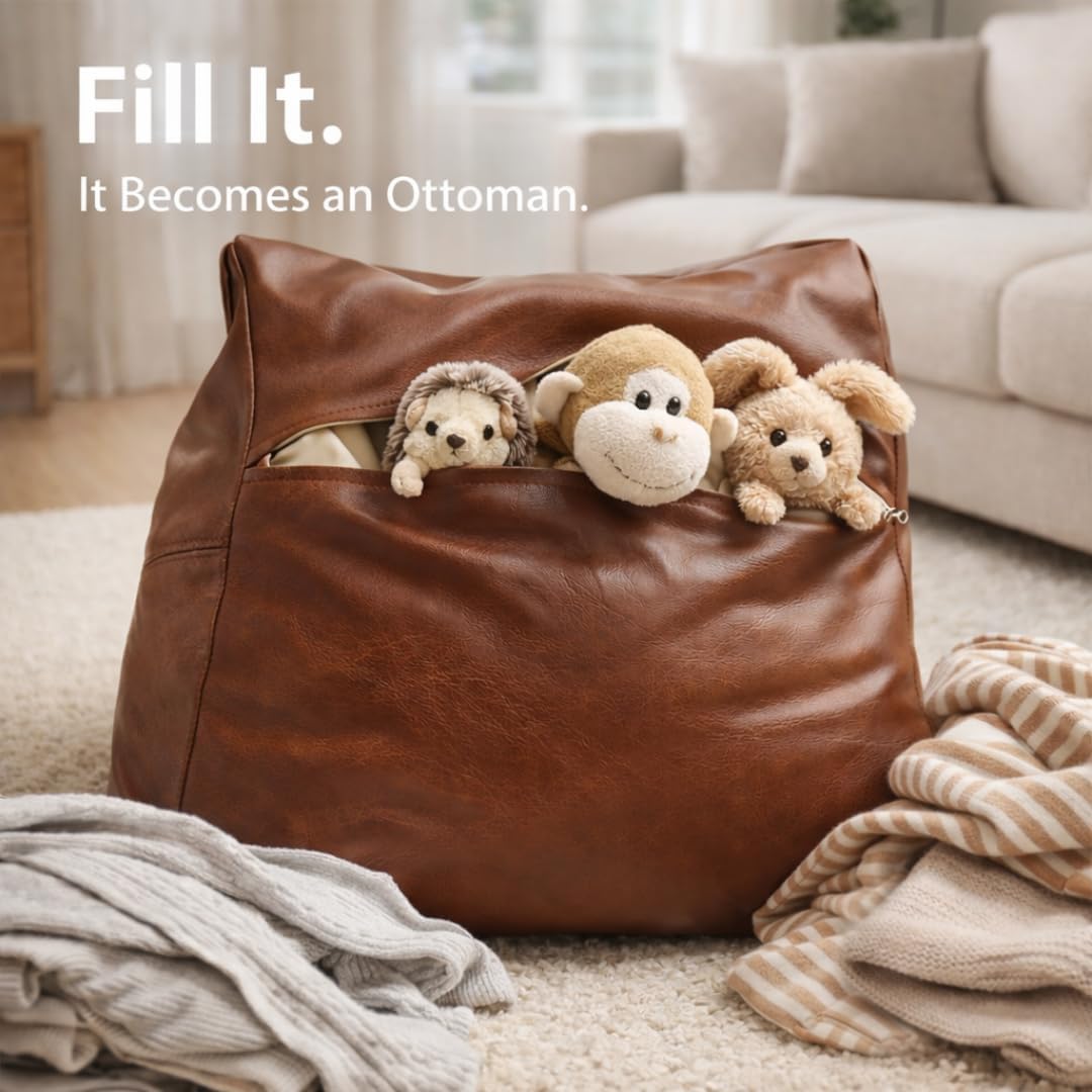 Unfilled Futon Ottoman Cover, 15.7" Square Bean Bag Footstool with Storage, Soft Artificial Fabric Storage Ottoman (Cover Only)